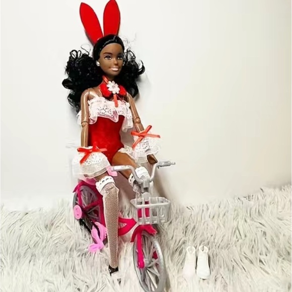 Pink Bicycle with Basket - for Critters, little dolls and Barbie. - Picture 7 of 12